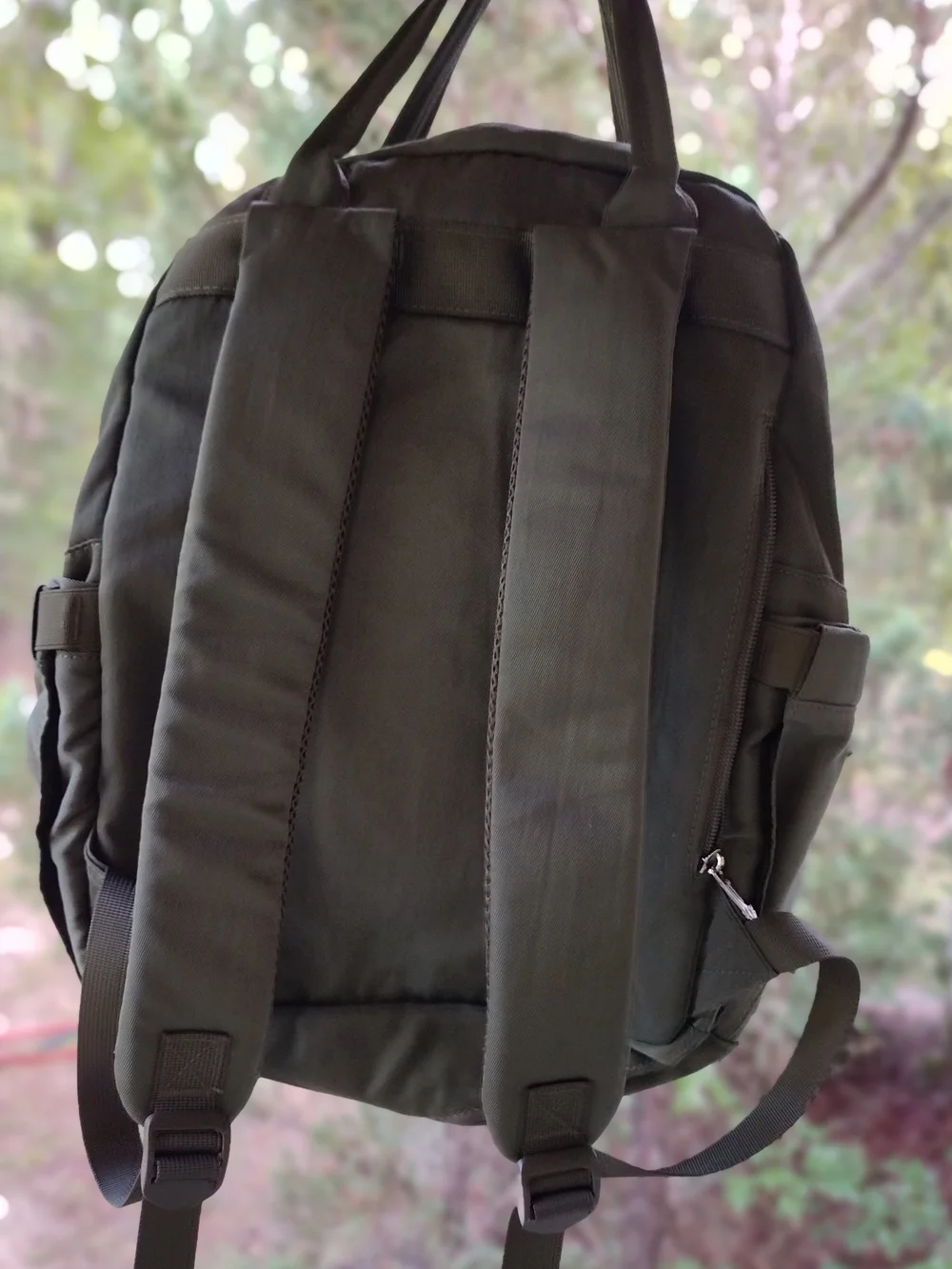 Ruxalina Olive Green Baby Bag Backpack with Tan Accents
